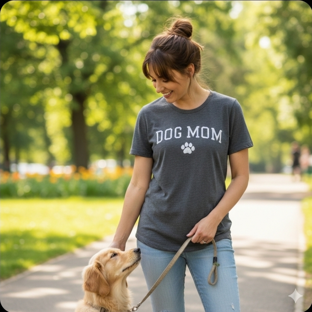 Gray Dog Mom T-Shirt. Dog Mom Graphic Tee - Picture 1 of 6